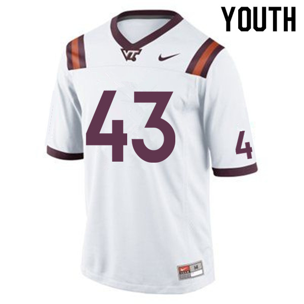 Youth #43 Michael Peterson Virginia Tech Hokies College Football Jerseys Sale-White - Click Image to Close